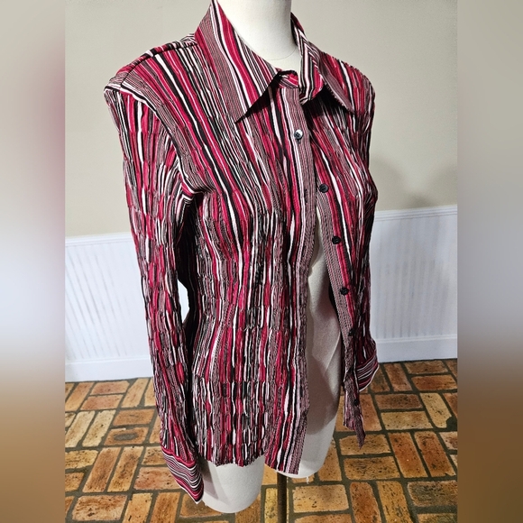 Apt. 9 Stretchy Red and Black Striped Button-up Shirt, Sz XL - Picture 2 of 4